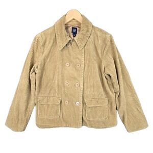 Vintage 2004 GAP Women's Corduroy Peacoat Jacket XL Tan Double-Breasted
